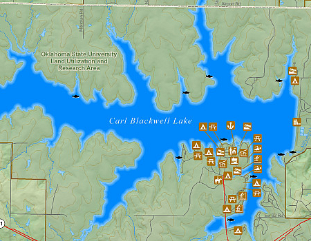 Oklahoma fishing guide map for Lake Blackwell.
