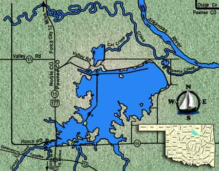 Oklahoma fishing guide map for Lake Sooner.